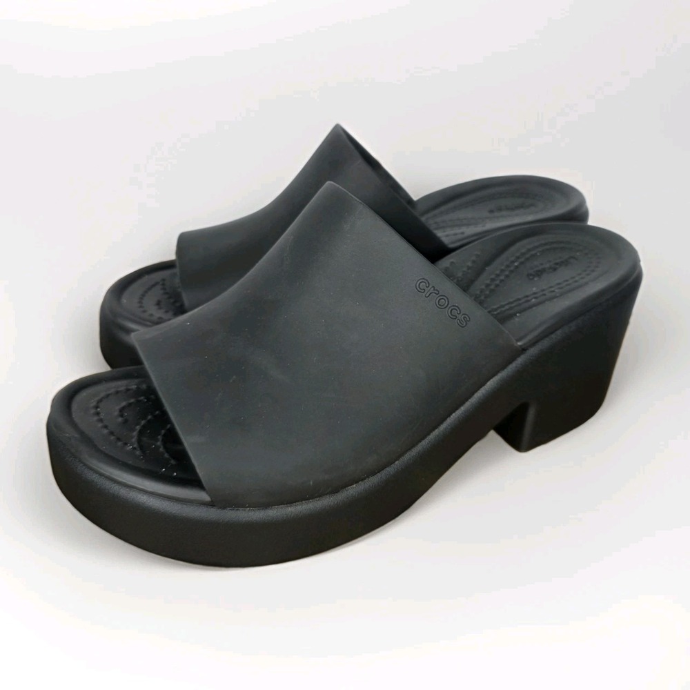 NWOT Crocs Brooklyn Slide Sandals Womens 8 Black Platform Chunky LiteRide Shoes